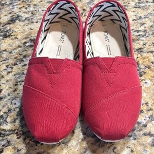 TOMS Red Canvas Slip-On Shoes